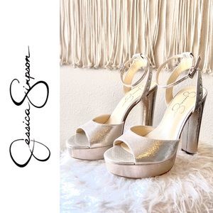 JESSICA SIMPSON champagne gold rhinestone platform heels - NEW